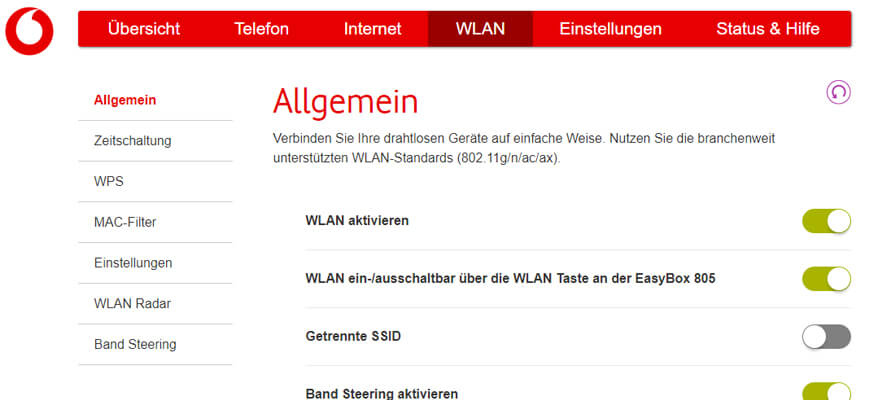 Vodafone Easybox Web Interface